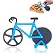 Produktbild Sinwind Fahrrad Pizzaschneider, Pizza Cutter aus Antihaftbeschichtetem Edelstahl, Edelstahl Doppel Pizzaschneider Ständer für Lustige Weihnachten Party Geschenke