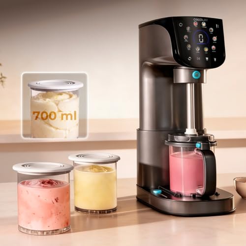 Cecotec Gelatec 2100 Multifunktions-Eismaschine, 500 W, 11 Programme für Eis und Granitgetränke, CreamOn und Re-Spin-Technologie, Touchscreen, 3 Becken, Fassungsvermögen 2,1 l