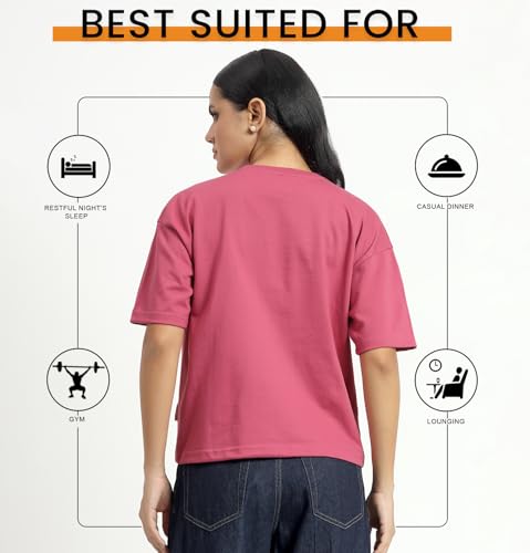 Image of Sleepynuts Women Oversized T-Shirt 220 GSM Heavyweight Cotton Rich Baggy Fit Drop Shoulder Round Neck Half Sleeve