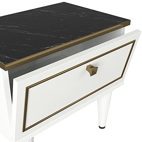 WELL HOME MOBILIARIO & DECORACIÓN Mesilla,100% Płyta wiórowa powlekana melaminą, Kolor Biały Złoto Czarny