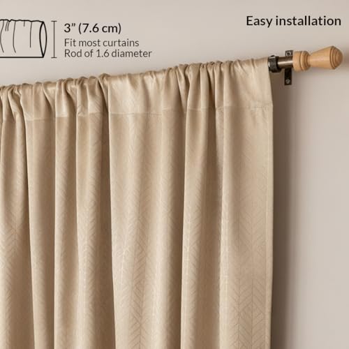 Image of HOMEMONDE 100% True Blackout Curtains 7 Feet Door - Pack of 2 Curtains, Embossed Panels Light Block Thermal Insulated & Noise Reducing Top Style Rod Pocket Curtains (Beige, 84Inch)
