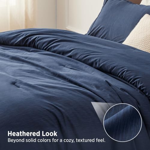 Image of Bedsure Oversized Queen Comforter Set - Navy Soft Bedding for All Seasons, Cationic Dyed Bed Set, 3 Pieces, 1 Oversized Queen Size Comforter (98 inchx98 inch) and 2 Pillow Shams (20 inchx26 inch+2 inch)
