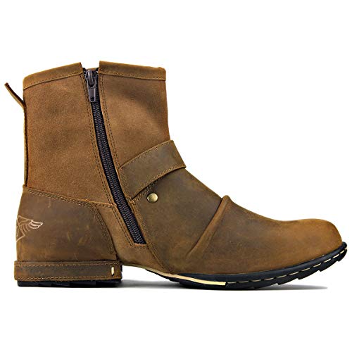 Image of OSSTONE Moto Boots for Men Fashion Zipper-up Leather Chukka Boots Casual Shoes OS-5008-1-ABNH