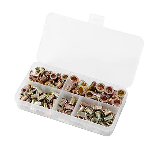 KATSU Nietmutter Sortiment 120 Stück M3 M4 M5 M6 Verzinkter Stahl Flachkopf Gewinde Einsatz Nietmutter Einnietmuttern Blindnietmuttern Muttersätze für die Automobil-Elektroindustrie