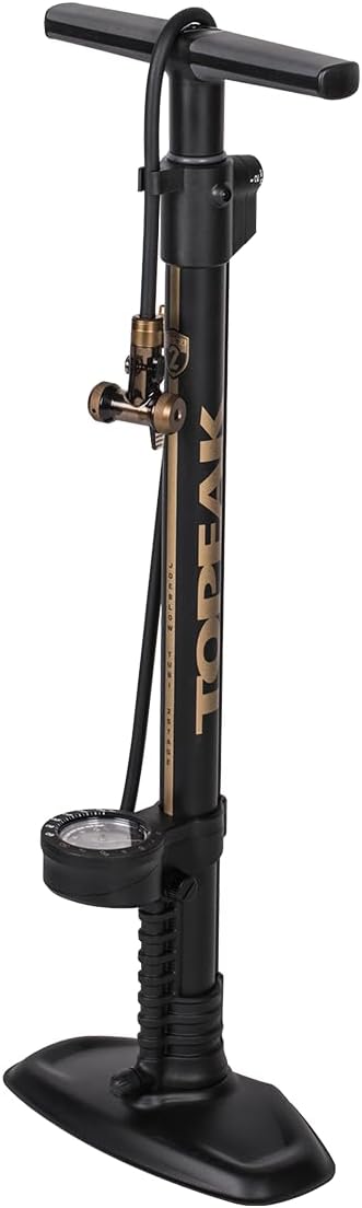 Topeak JoeBlow Tubi 2Stage Bike Pump High-Pressure & High-Volume Floor Pump with TubiHead for Tubeless & Standard Tires, Dual-Scale Gauge, Long Hose, Durable Steel & Aluminum Construction | floor-bike-pumps