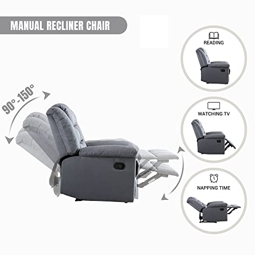 Ebello Classic Manual Recliner Chair With Soft Padded Headrest And Armrest, Overstuffed Chair And Sofa For Living Room, Bedroom, Gray #TOP4