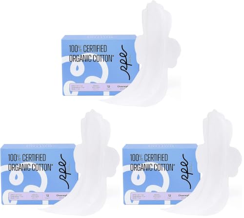 Image of RPE Life 100% GOTS Organic Cotton Overnight Pads, Size 5, 12 Count (Pack of 3)