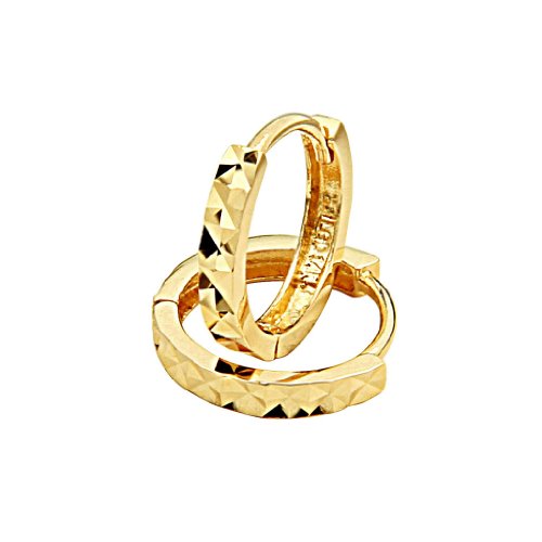 14k Yellow Gold 2mm Thickness Multifaceted Huggies Earrings (11 x 11 mm)