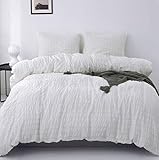 AIWUFLY 3 Pieces White Duvet Cover Set, Washed Microfiber Seersucker Duvet Cover Set King,...