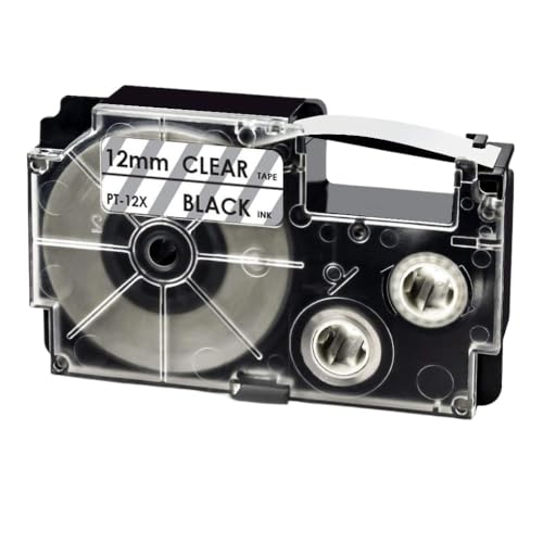 XR 12WER���x���e�[�v�J�Z�b�g12mm x 8m�Ԃ̐Ԃ�kl-750 kl-7400 kl-820�݊����x���v�����^�[(Black on Clear)