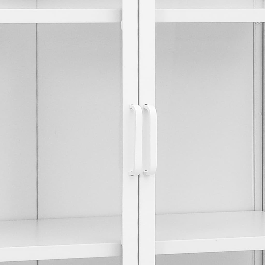 Highboard White Steel and Tempered Glass Storage Cabinet 31.5"x13.8"x53.1" Vertical Locker with Adjustable Shelves for Home Office Storage and Dorm Use