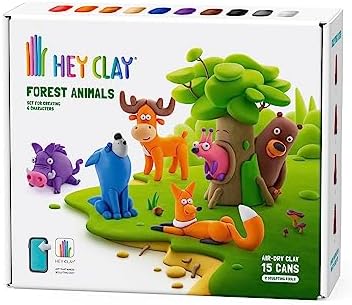 HEY CLAY Forest Animals Set – Colourful Modeling Air Dry Clay for Kids – Air Dry Clay Kit 15 cans and sculpting tools with Fun Interactive Instructions App
