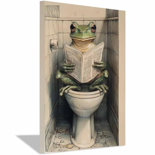 Décoration murale grenouille sur toile toilettes pour un salon rigolo
