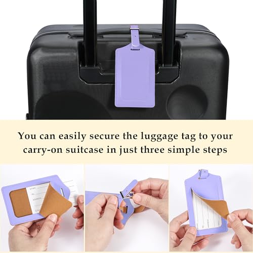 Image of Travelambo Luggage Tags for Suitcases PU Leather Travel Tags Bag Tags Privacy Protection Travel Essentials, Purple, One Size, Vibrant