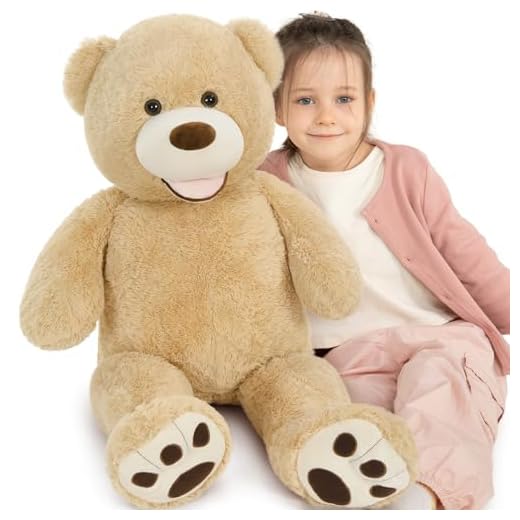 MaoGoLan Giant Teddy Bears Large Plush Stuffed Animals Toy with Footprints Big Teddy Bear for Girlfriend Children 39 Inch,Light Brown