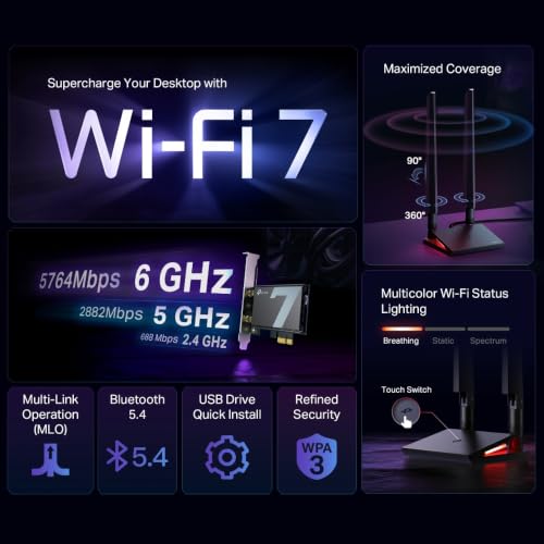 Image of Bundle of TP-Link Tri-Band BE9300 WiFi 7 Router Archer BE550 | 6-Stream 9.2Gbps | Full 2.5G Ports and WiFi 7 BE9300 PCIe WiFi Card for Desktop PC Archer TBE550E