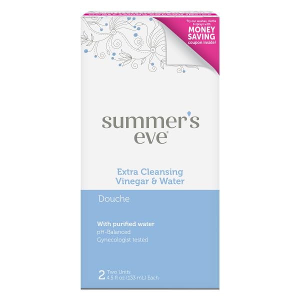 Image of Summer's Eve Extra Cleansing Vinegar and Water Feminine Cleansing Douche, Odor Control, pH Balanced, Gynecologist Tested, 4.5 Ounce Each, 2 Count (Pack of 10)