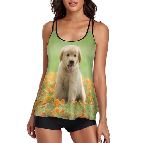 Ensembles bikini avec short de garçon et imprimé chiot golden retriever robe de plage pour femme