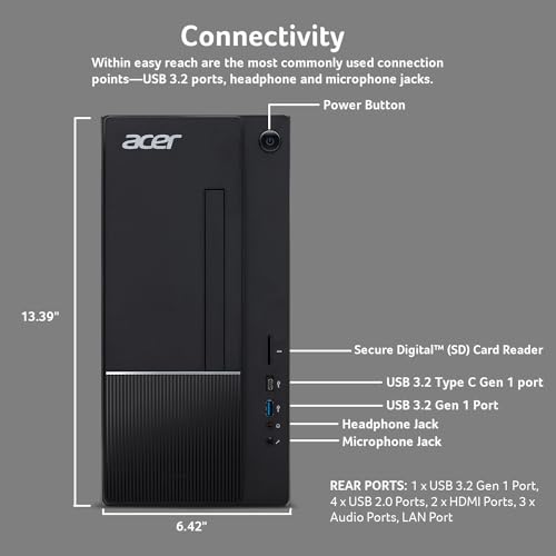 Acer TC-1775-UR11 Windows 11 Intel Core i5-14400 8GB Memory 512GB SSD Wireless Card WI-FI + BT Integrated Graphics 300W Power Supply USB Keyboard/Mouse - Image 4