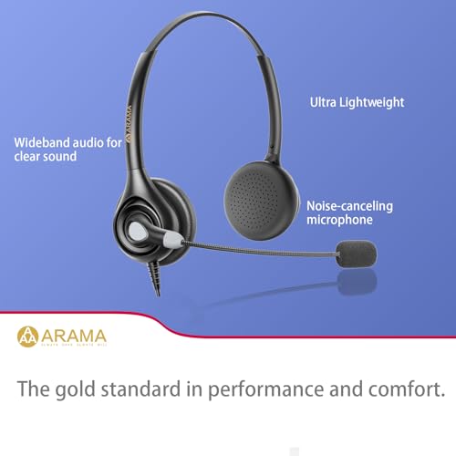 Image of Arama Telephone Headsets for Yealink Phones RJ602Y1 RJ9 Office Wired Headset with Mic Noise Canceling Compatible with Yealink VoIP Phone T54W T46U T33G Poly Snom Phones Desk Landline