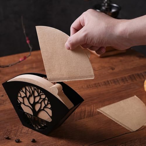 Gettimore Elegante soporte para filtro de café con decoración del árbol de la vida, hierro negro, almacenamiento de cocina para toallas de papel y cápsulas, 18 x 11 x 6,5 cm