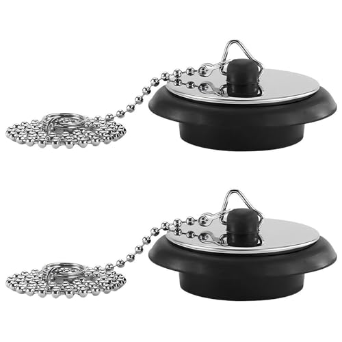 2 Pcs Bathroom Kitchen Sink Plug Replacement,Maslasee Bathtub Plug Drain Stopper Set, Bath Plugs UK with Chain for Bathroom Bathtub Kitchen Wash Basin Sink Plugs, 42mm to 45mm