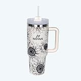 New 40 OZ Quencher H2.0 FlowState Stainless Steel Vacuum Insulated Reusable Tumbler with Straw and Lid for iced/hot Coffee or Tea, Water, Smoothie - sunflower
