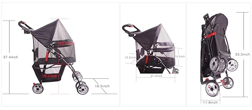 FOURPAW Carrinho de bebê de janela completa com 4 rodas para gatos e cães, com cesta de armazenament