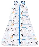Chilsuessy Schlafsack Baby 2.5 Tog Winterschlafsack Babyschlafsack aus reine Baumwolle Winter Schlafanzug ohne Ärmel 70-130cm für Neugeborene und Kinder, Pinguin Familie, 90cm/Baby Höhe 85-95cm
