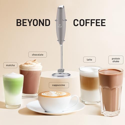 Image of Zulay Kitchen Powerful Milk Frother Wand With Duracell Batteries - Ultra Fast Handheld Drink Mixer - Electric Whisk Foam Maker for Coffee, Lattes, Cappuccino & Matcha - Double Whisk - Gray
