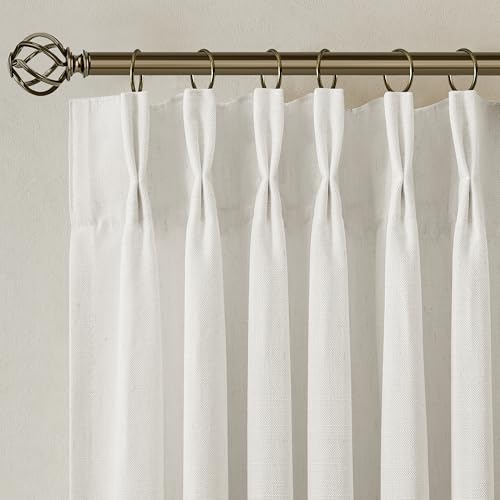Image of Natural Semi Sheer Linen Pinch Pleated Curtains 102 Inch Long