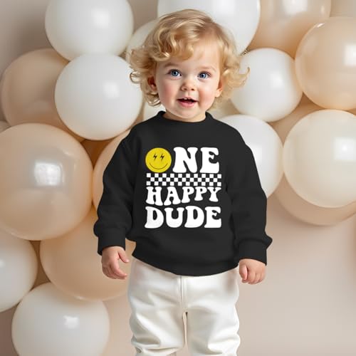 SOFEON 1st Birthday Outfit Boy One Happy Dude Sweatshirt One Year Old Long Sleeve Shirt First Birthday Pullover Fall Tops3