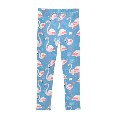 KLL Flamingo Pattern on Blue Background Toddler Girl Active Leggings Casual High Waisted Yoga Pants Gym2
