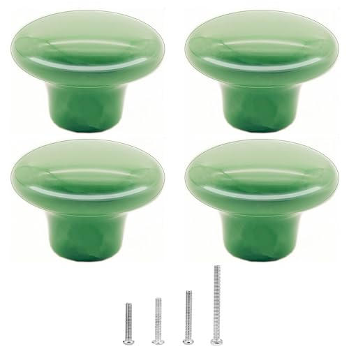4 Piezas Tiradores Armarios, Pomos y Tiradores de Muebles, Pomo de Armario Redondo, 32MM Cerámica Tirador Cajón, Para Puertas Armarios de Cocina, Con Tornillos de 4 Tamaños, Verde