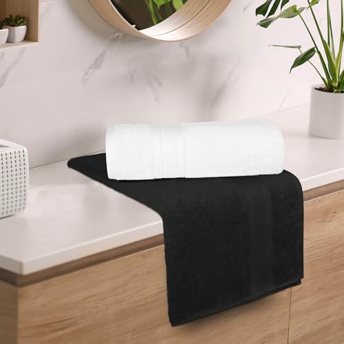 Image of MYTRIDENT Soft Comfort Air Rich 100% Cotton Towels for Bath, 500 GSM Large Size Bathroom Towels for Men /Women, 2PC Bath (69 cm x 137 cm), Black and White