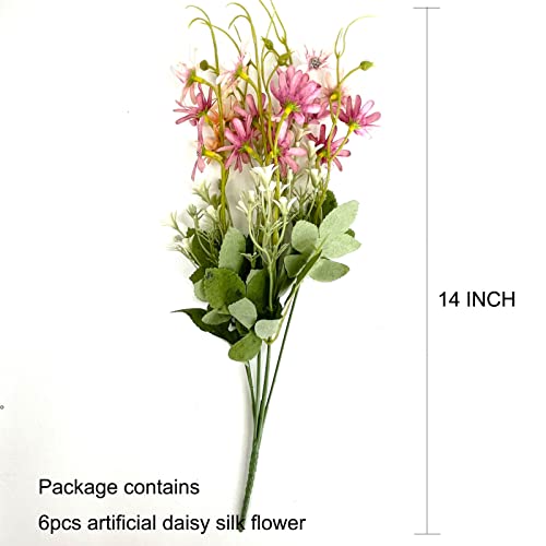 6 Bundles Daisy Flowers Artificial Faux Wildflowers Fake Wild Flowers Summer Silk Flowers Artificial For Decoration Home Indoor Outdoor Decor #TOP1
