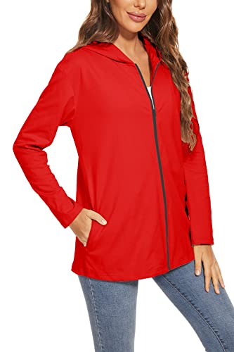 NEYOUQE Damen Sweatshirt Langarmshirt Einfarbig Herbst lässig Reisverschluss Hoodie Trachtenjacke Damen Rot S Cover