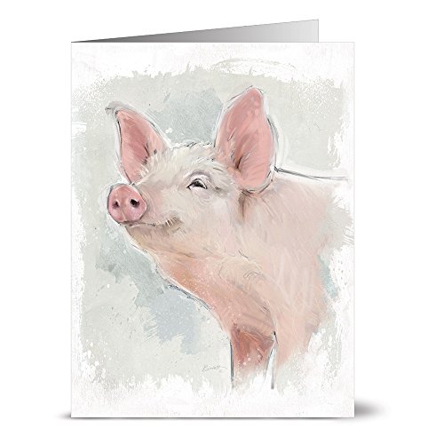 Note Card Cafe All Occasion Greeting Card with Off White Ivory Envelopes |36 Pack|Blank Inside, Glossy Finish|6 Various Painted Pig Designs|Bulk Set for Grandson, Corporate, Friends