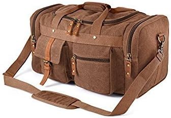 Plambag Large Canvas Duffel Bag Overnight Travel Tote Weekend Bag(Coffee)