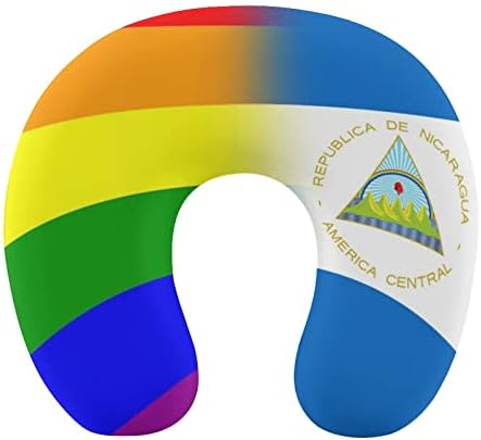 LGBT Pride and Nicaragua Flag Neck Pillow U Shaped Memory Foam Travel Head Support Pillow for Women Men