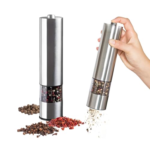 Avilia Macinaspezie Elettrico con Illuminazione LED in Acciaio Inossidabile: Multifunzione per Sale, Pepe e Erbe, Design Premium, Operazione Automatica, Portatile
