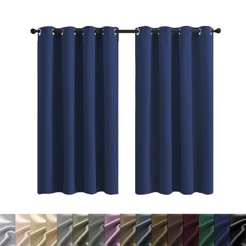 WUXXIANG Pencil Pleat Blackout Curtains 230 x 180 cm Thermal Insulated Blackout, Home Decorative Room Darkening Curtains, with Matching Tie Backs, for Windows and Doors, Navy Blue