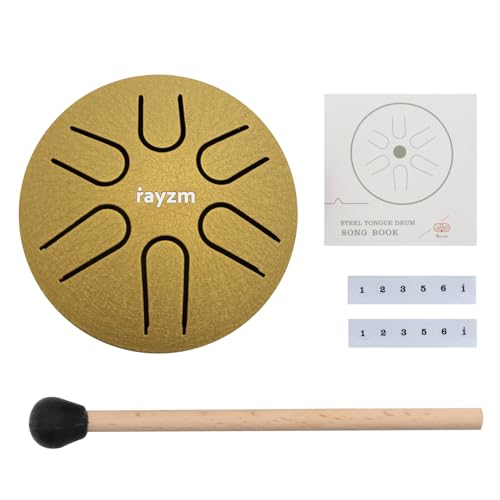 Image of Rayzm Pocket Titanium Steel Tongue Drum, 3 Inches (8cm) 6 Tones A-Key Handpan Tank Drum, Mini Hand Drum Pentatonic Scale Percussion Instrument.