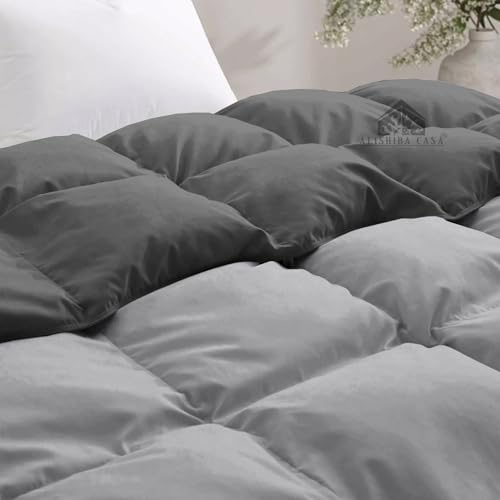 Image of Super Comfort Reversible 500 GSM Comforter Double Bed Size (90 inchX100 inch) - Heavy Winter Comforter 500 GSM Microfiber Fill - Duvet /Blanket Double Bed - Dark Grey /Silver Grey Color