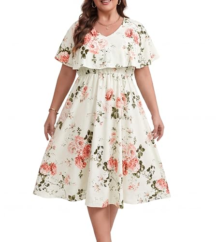 Image of Plus Size Summer Dresses for Women Casual Short Sleeves A Line Midi Dress
