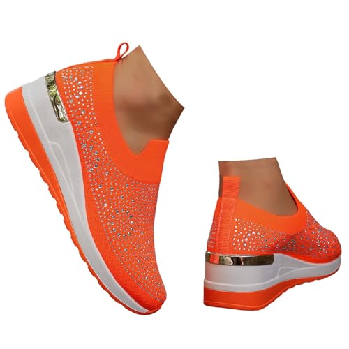 Hbeylia Rhinestones Slip On Shoes for Women 2025 Wedge Dressy Mesh Walking Shoes Fashion Breathable Bling Sparkly Sneakers Ballroom Jazz Latin Dance Sock Sneakers Comfortable Casual Loafers