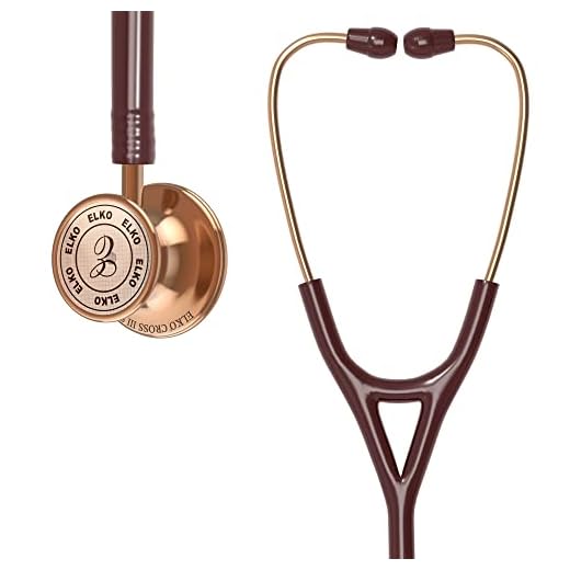 ELKO EL-190 Rose Gold edition CROSS III SS stainless steel dual head acoustic stethoscope | Adult & Pediatric Stethoscope with Double-sided Rose Gold Chestpiece | Two-Way PVC Tubing | Doctors & Medical Students (Brown)