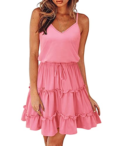 Image of Newshows Women's Summer Casual Dress Cute A Line Ruffle Hem Flattering Fit Beach Vacation Sundress