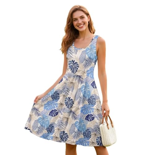 Image of Women Stylish Tank Dresses Sleeveless Round Neck Midi Casual Dress with Pocket for Summer