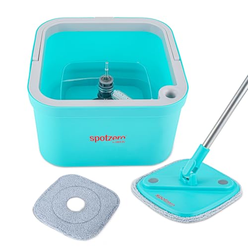 Image of Spotzero by Milton Fresh Flow Square with Bucket 3 L, Flexible Kitchen tap Flat Squeeze Mop Bucket System Cleaning Supplies, Mop Head, Cleaning with 2 Reusable Pads Clean (Aqua Green, 2 Refills)